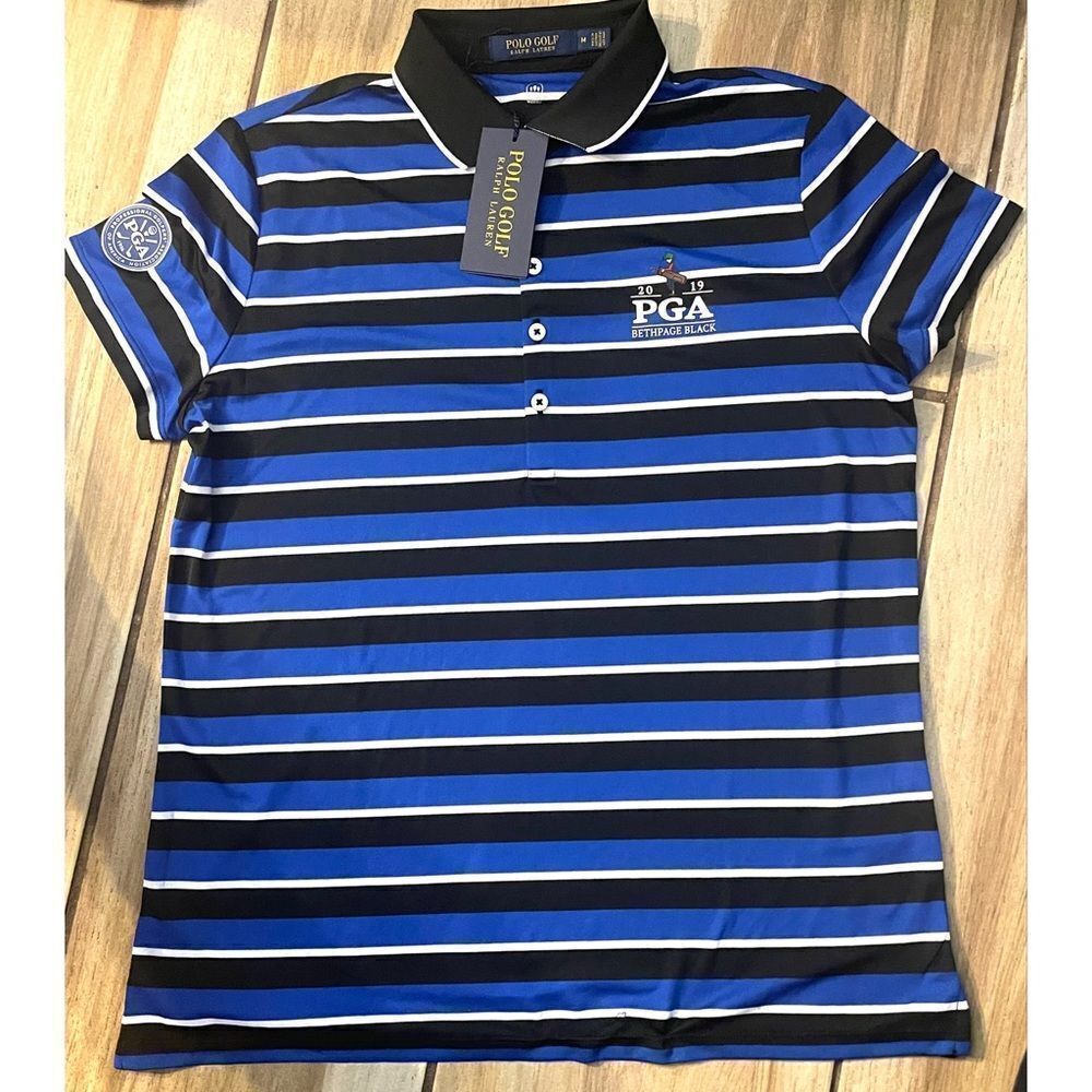 Polo Golf Ralph Lauren 2019 PGA BETHPAGE BLACK BLUE WHITE Polo Medium NWT